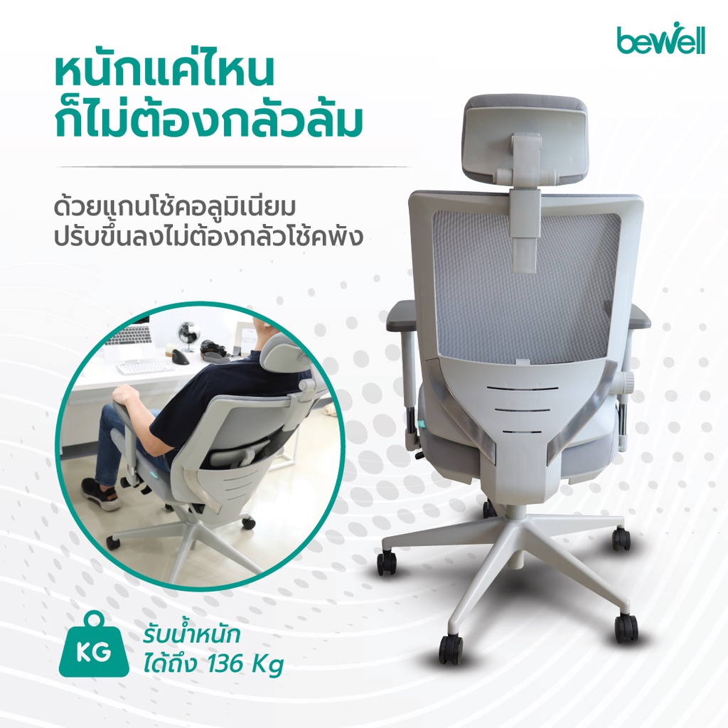 Bewell Ergonomic Chair รุ่น Esteem เก้าอี้ทำงาน เก้าอี้เพื่อสุขภาพ ตอบโจทย์คนรูปร่างใหญ่